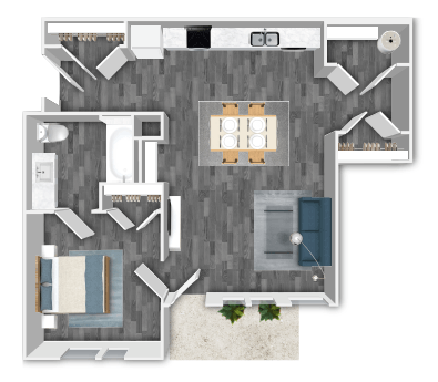 Floor plan for 1 bed, 1 bath, 712 sqft